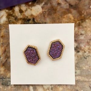 Druzy Earrings Purple and Goldtone